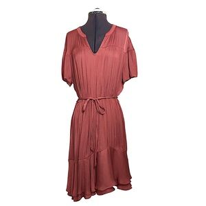 Simply Vera Vera Wang Asymmetrical Ruffle Silky Belted Rustic Orange Dress XL